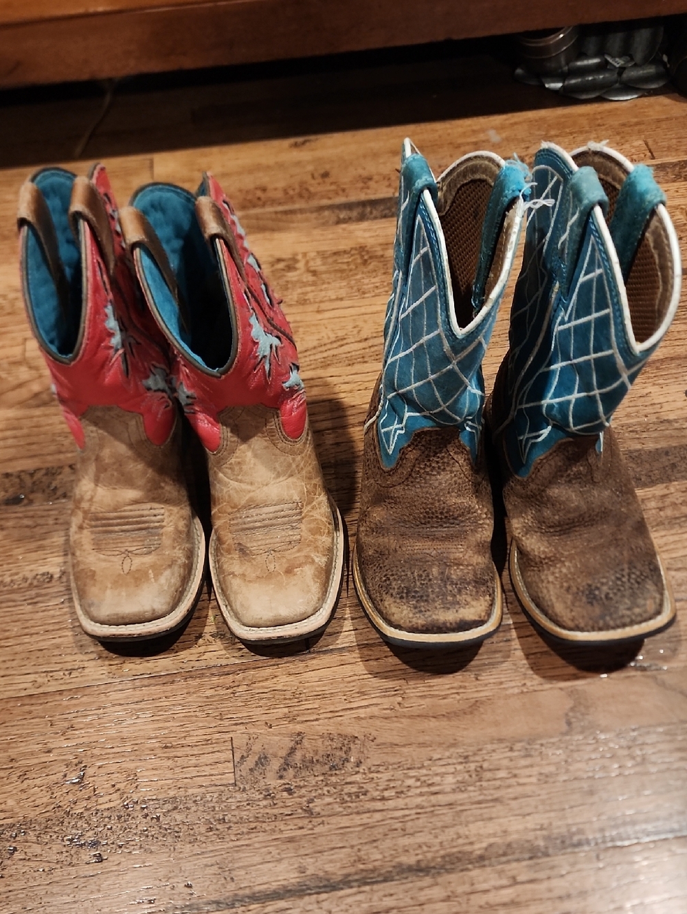 Ariat And Twisted Kids Western Boots Tan with Red and Teal Shaft
